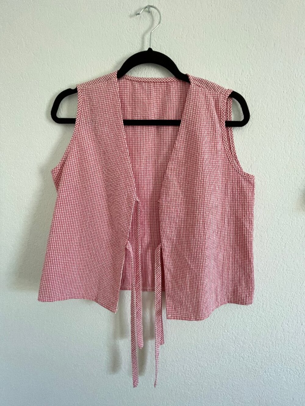 Red and White Gingham Tie Vest